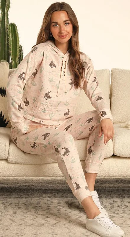ROCK & ROLL DENIM DESERT & HORSE HOODIE in PEACH Hoodie Crop Top Short Trendy