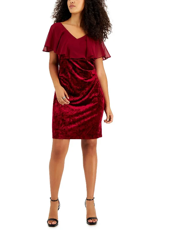Petites Womens Velvet Mini Cocktail and Party Dress Tunics Yoga stretchy