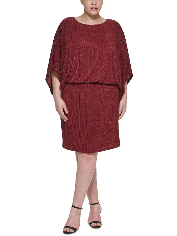 Plus Womens Metallic Blouson Cocktail and Party Dress Cowl Neckline Elegant