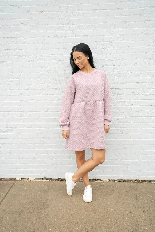 Textured Sweatshirt Dress, Dusty Rose Hoodie with Raw Hem Edgy Unfinished