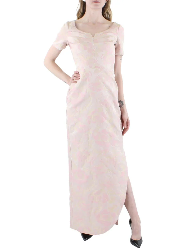 Womens Jacquard Column Evening Dress Tunics Print Colorful