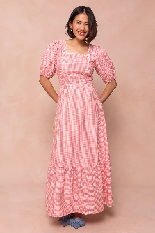Hannah Dress in Pink Gingham Bodycon Club Sequined