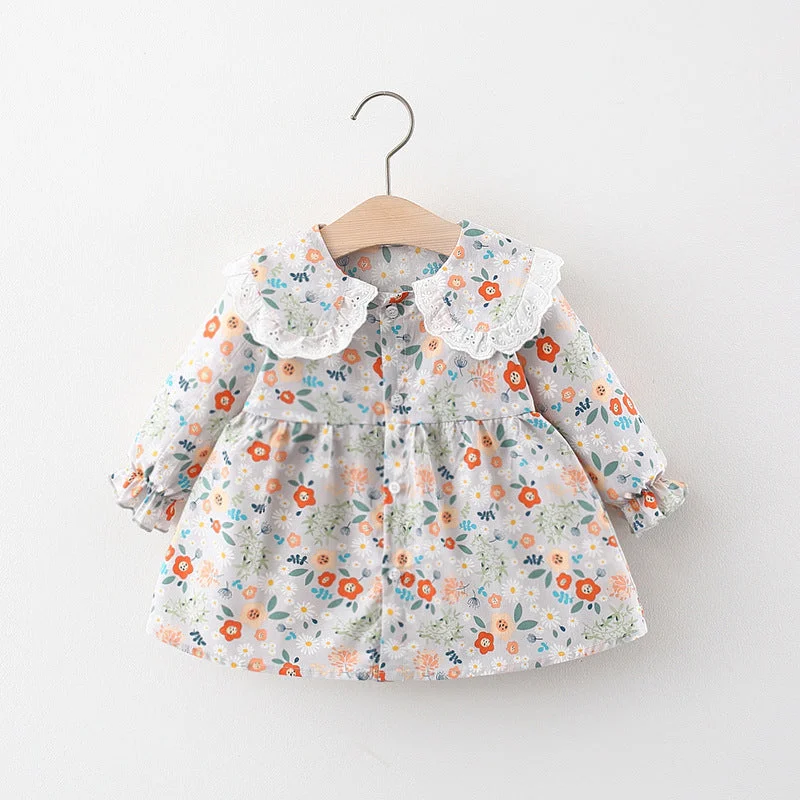 Baby Dress Cute Floral Doll Collar Long Sleeve Princess Dress Tunics Cozy comfortable Baby Dress Cute Floral Doll Collar Long Sleeve Princess Dress Tunics Cozy comfortable