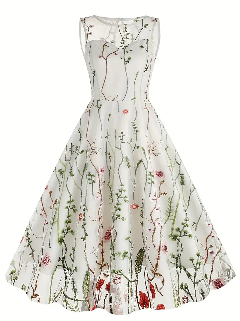 Floral A Line Scoop Party Dress Tunics Distressed trendy