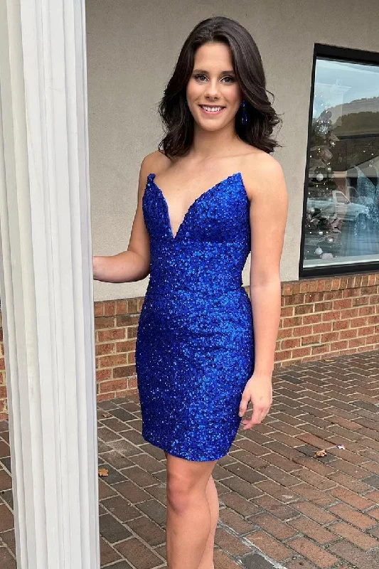 Royal Blue Sequin Bodycon Mini Dress Elegant Sequin Mini Dress