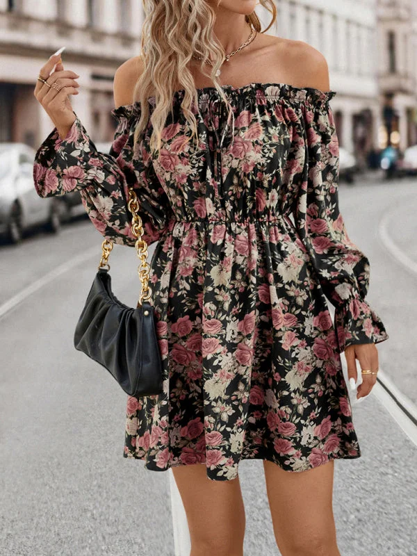 New Elegant Casual One Shoulder Floral Retro Party Dress Tunics Hiking breathable