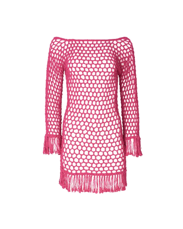 Violet Fuchsia Crochet Mini Dress Chic Bohemian Mini Dress