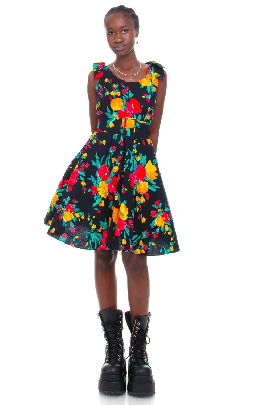 Vintage 80's Flower Bow Party Dress - S/M Tunics Mesh breathable