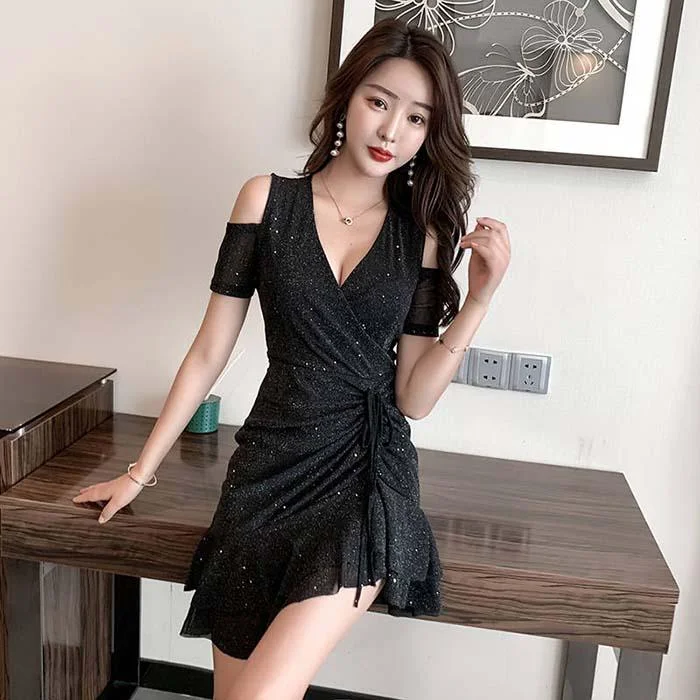 Pofulove Women V-neck Off Shoulder Mermaid A-line Dress Slim Sexy V-neck Mid-length Nightclub Dress Tunics Velvet soft Pofulove Women V-neck Off Shoulder Mermaid A-line Dress Slim Sexy V-neck Mid-length Nightclub Dress Tunics Velvet soft