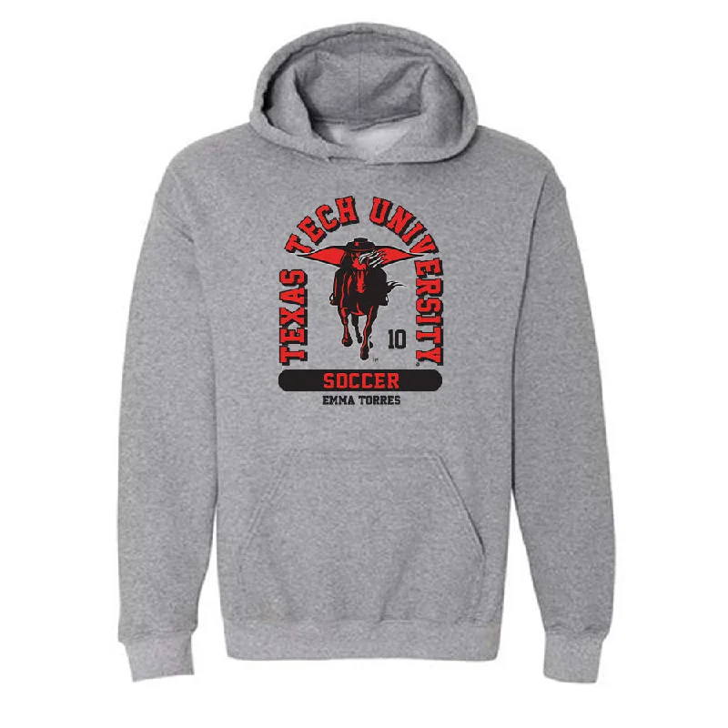 Texas Tech - NCAA Women's Soccer : Emma Torres - Classic Fashion Shersey Hooded Sweatshirt Hooded Sweatshirt Casual Wear Street Style Texas Tech - NCAA Women's Soccer : Emma Torres - Classic Fashion Shersey Hooded Sweatshirt Hooded Sweatshirt Casual Wear Street Style