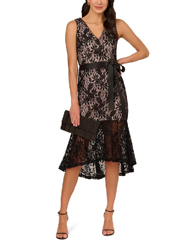 Adrianna Papell Lace Midi Flounce Dress Tunics Print Colorful