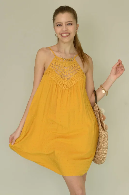 Lace Polka Dot Woven Mini Dress Trendy Mesh Mini Dress
