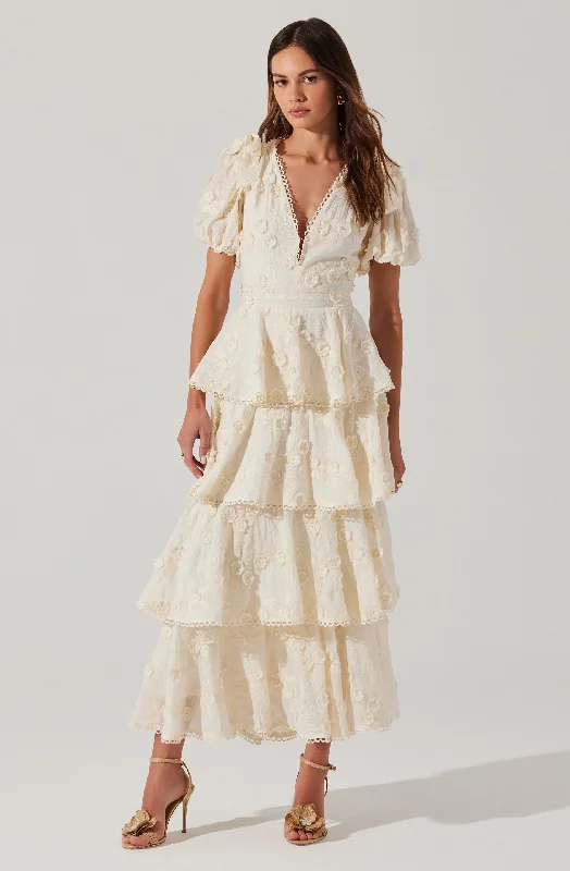 Arianell Embroidered Floral Tiered Dress Tunics Business professional