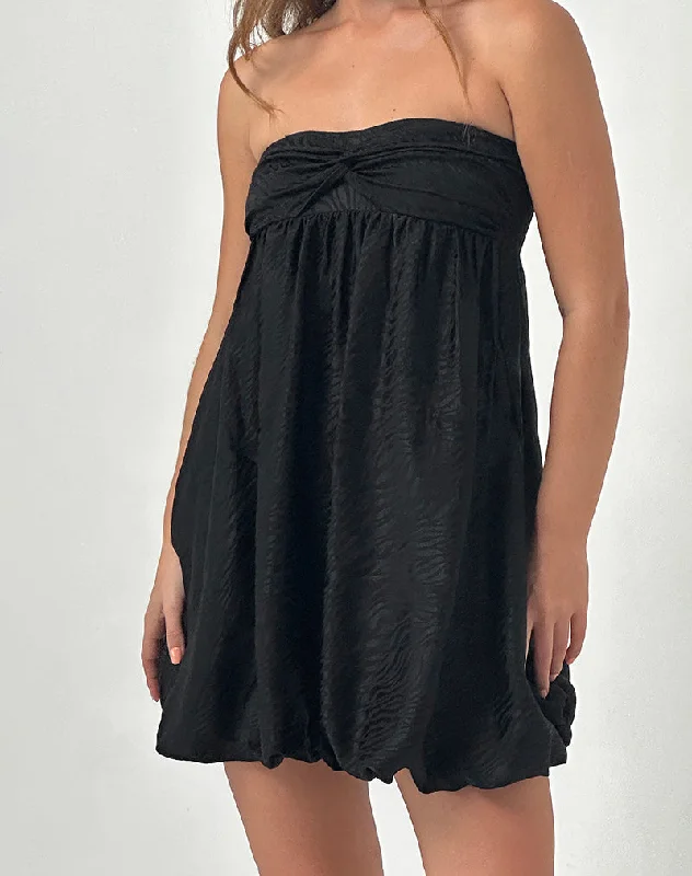 Richie Mini Dress in Satin Jacquard Black Cozy Long Sleeve Mini Dress