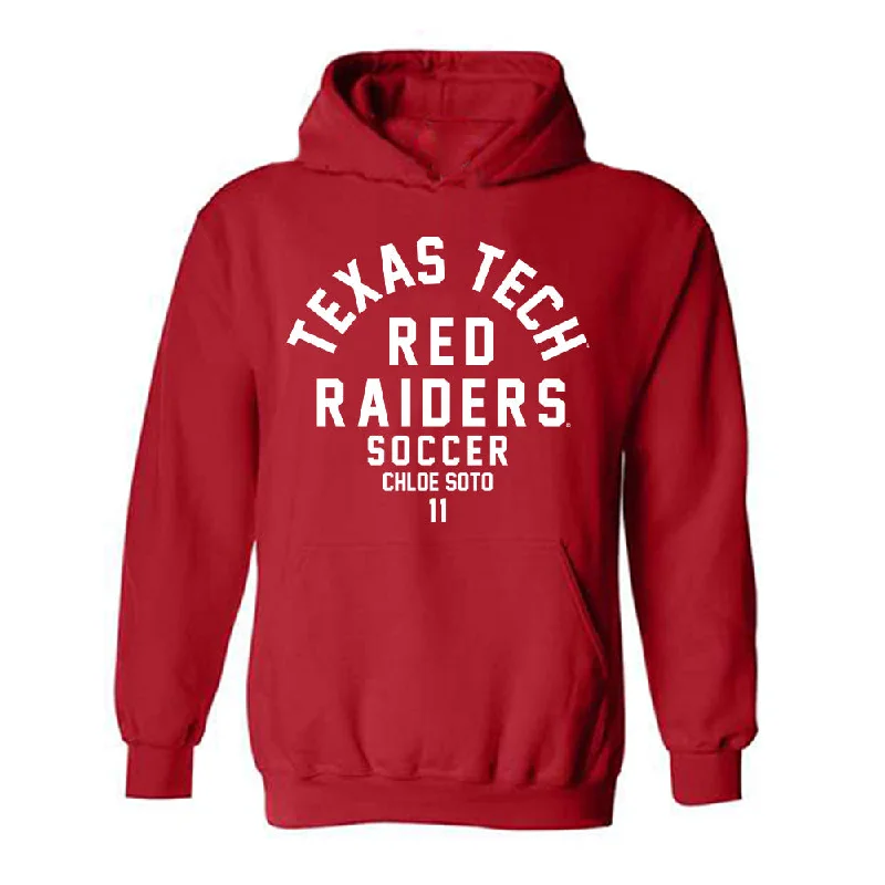Texas Tech - NCAA Women's Soccer : Chloe Soto - Classic Fashion Shersey Hooded Sweatshirt Hoodie with Thumb Holes Functional Cozy Texas Tech - NCAA Women's Soccer : Chloe Soto - Classic Fashion Shersey Hooded Sweatshirt Hoodie with Thumb Holes Functional Cozy