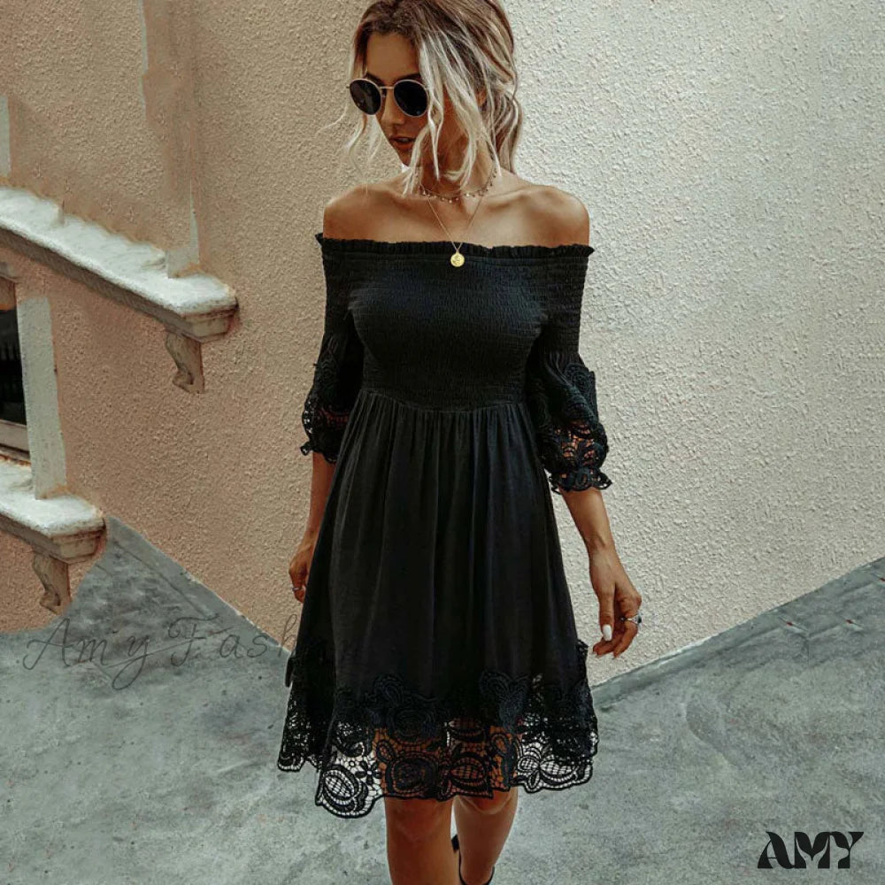 Amy Fashion - White Black Lace A Line Backless Party Dresses Tunics Favorite customer