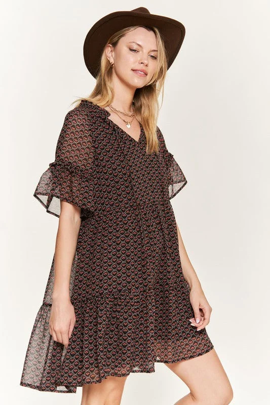 Floral print v-neck mini dress Elegant Vintage Mini Dress