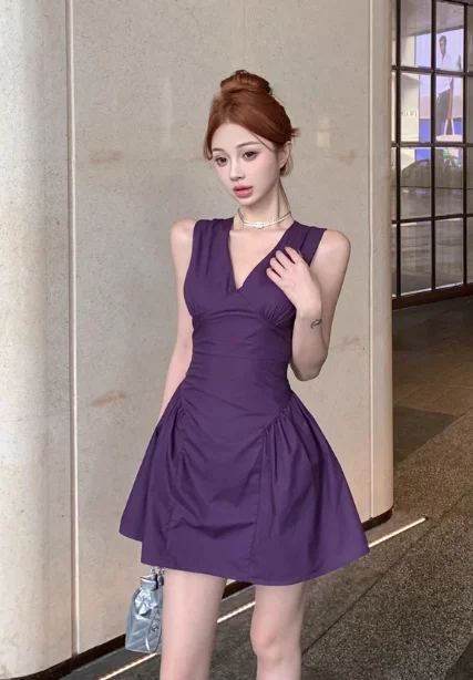 Charming Sleeveless Plum - colored A - line Short Party Dress Tunics Cozy soft