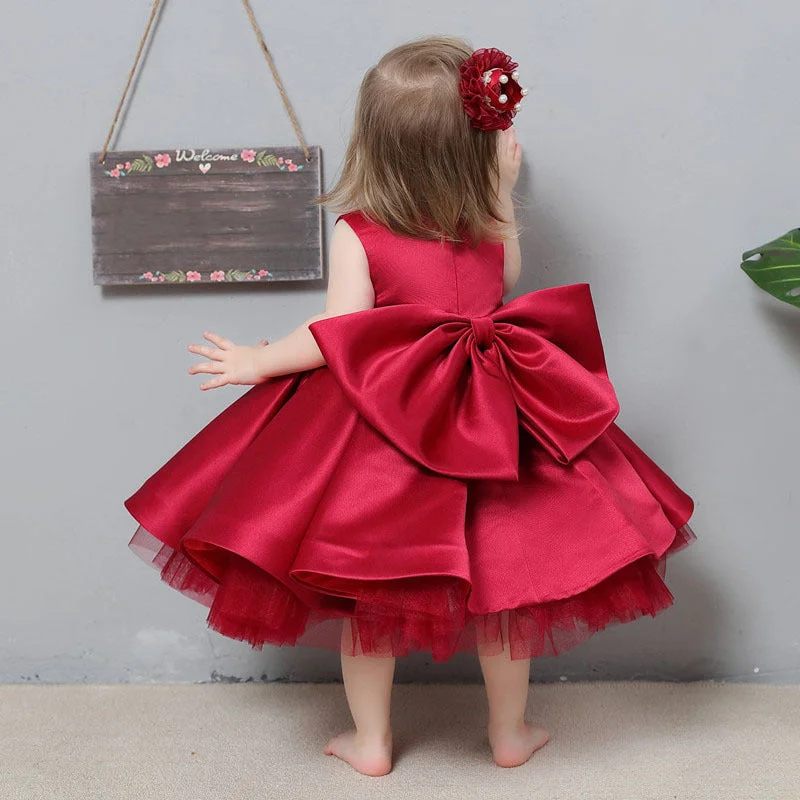 Baby Girl Birthday Party Dress Lace Cozy Embroidery Bow-knot Princess Dress Boat Neckline Classic Baby Girl Birthday Party Dress Lace Cozy Embroidery Bow-knot Princess Dress Boat Neckline Classic