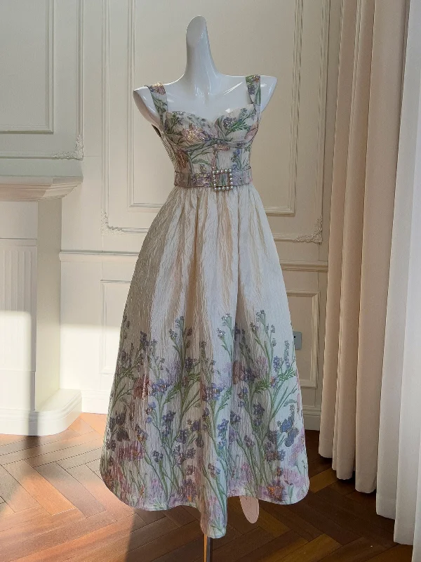 Floral Jeweled Belt Midi Party Dress Tunics Cozy soft