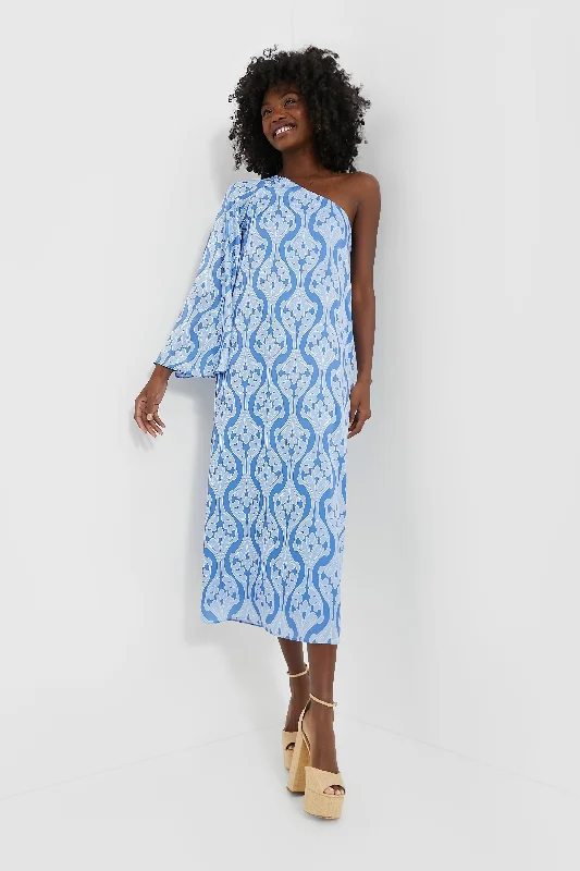 One Shoulder Blue Geometric Luna Dress Tunics Luxurious high-end