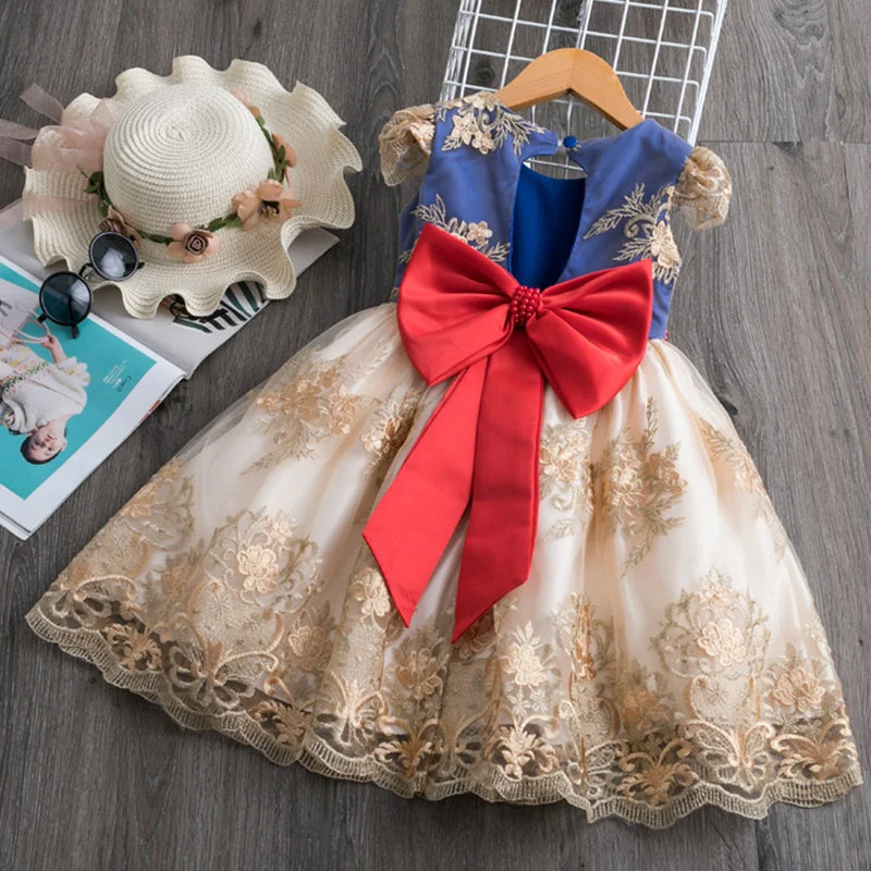Baby Girl Princess Dress Toddler Summer Embroidery Bow Puffy Birthday Party Dress Girls Pageant Dresses Tunics Exclusive limited