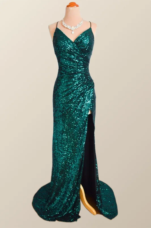Green Sequin Mermaid Long Party Dress Tunics Formal black
