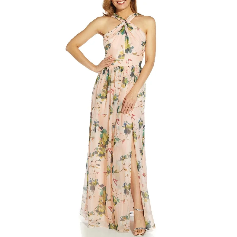 Womens Organza Floral Halter Dress Shift Classic Vintage