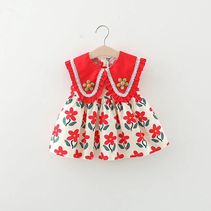 Toddler Dress Cute Baby Flower Doll Collar Sun dress Tunics Corduroy durable