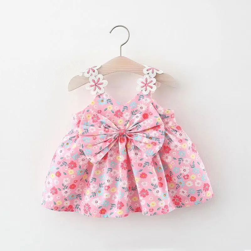 Cute Baby Girl Flower Suspender Bow Dress Tunics Versatile functional
