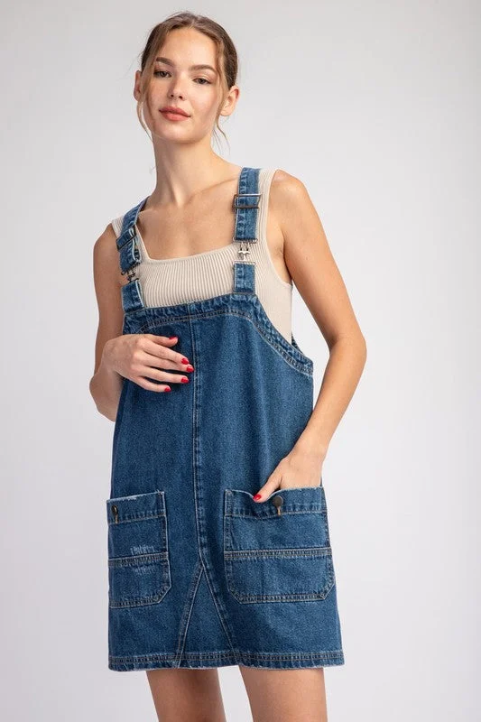 Mineral Washed Overall Mini Dress Stylish Short-Sleeve Mini Dress