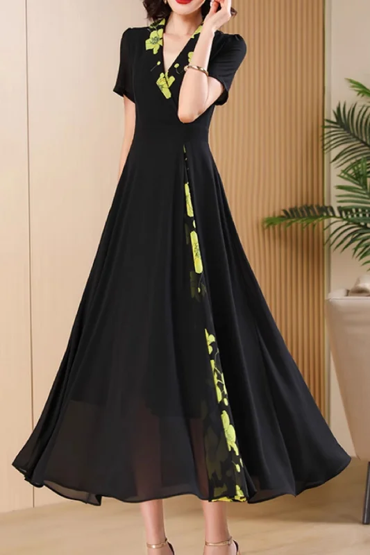 Block color summer chiffon dresses with lapel collar 4994 Tunics Running lightweight