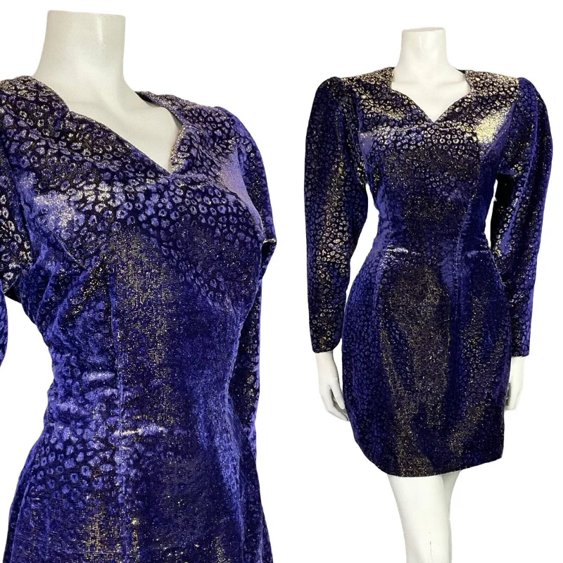 VTG 70S BLUE PURPLE GOLD LUREX VELVET MUTTON SLEEVE SWEETHEART PARTY DRESS 6 Tunics Office stylish VTG 70S BLUE PURPLE GOLD LUREX VELVET MUTTON SLEEVE SWEETHEART PARTY DRESS 6 Tunics Office stylish