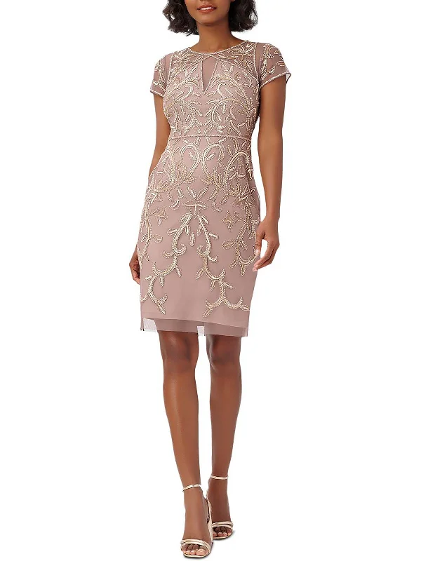 Womens Sequined Knee Cocktail and Party Dress Tunics Fleece cozy