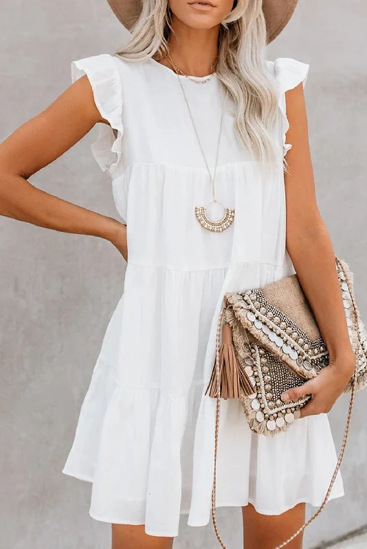 Women's Sleeveless Ruffle Sleeve Dress Sundress Tiered Ruffled Mini Dress Stylish Floral Print Mini Dress Women's Sleeveless Ruffle Sleeve Dress Sundress Tiered Ruffled Mini Dress Stylish Floral Print Mini Dress