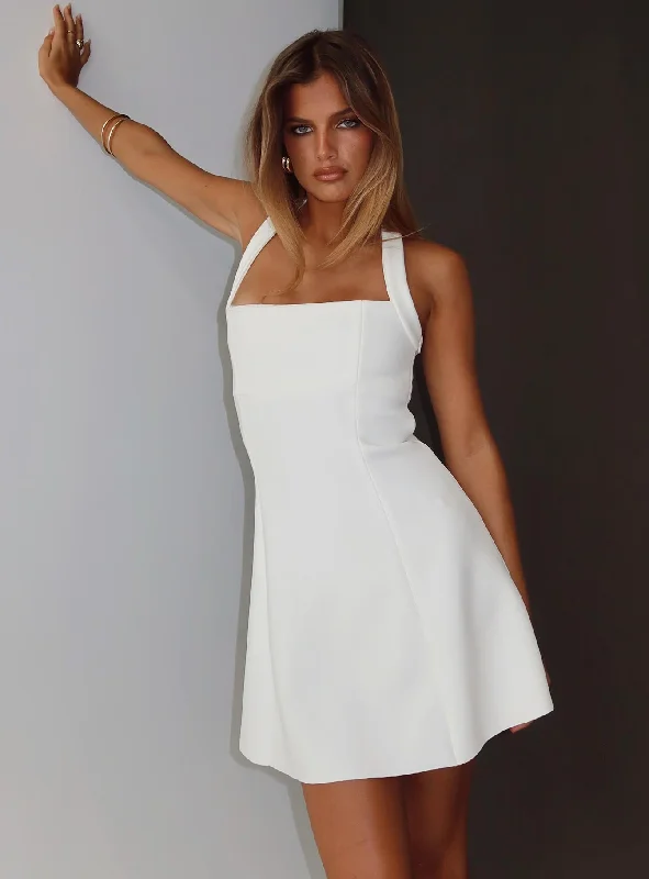 Alyn Halter Mini Dress White Cozy Cowl Neck Mini Dress