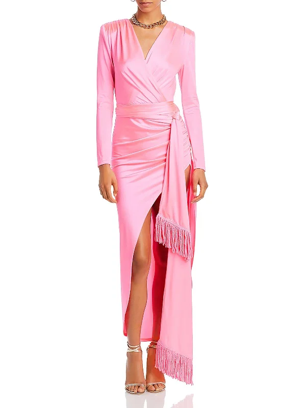 Womens Satin Long Evening Dress Maxi Flowy Bohemian