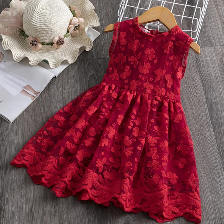 Girl Princess Dress Red Lace Sleeveless Girls Dress Birthday Party Dress Tunics Occasion special Girl Princess Dress Red Lace Sleeveless Girls Dress Birthday Party Dress Tunics Occasion special