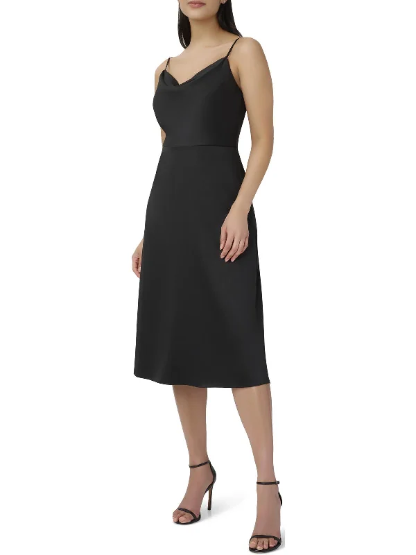 Womens Satin Midi Cocktail and Party Dress Halter Neckline Beach