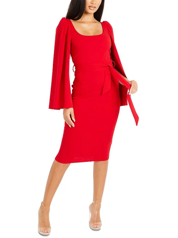 Juniors Womens Belted Knee Cocktail and Party Dress Tunics Sophisticated sleek