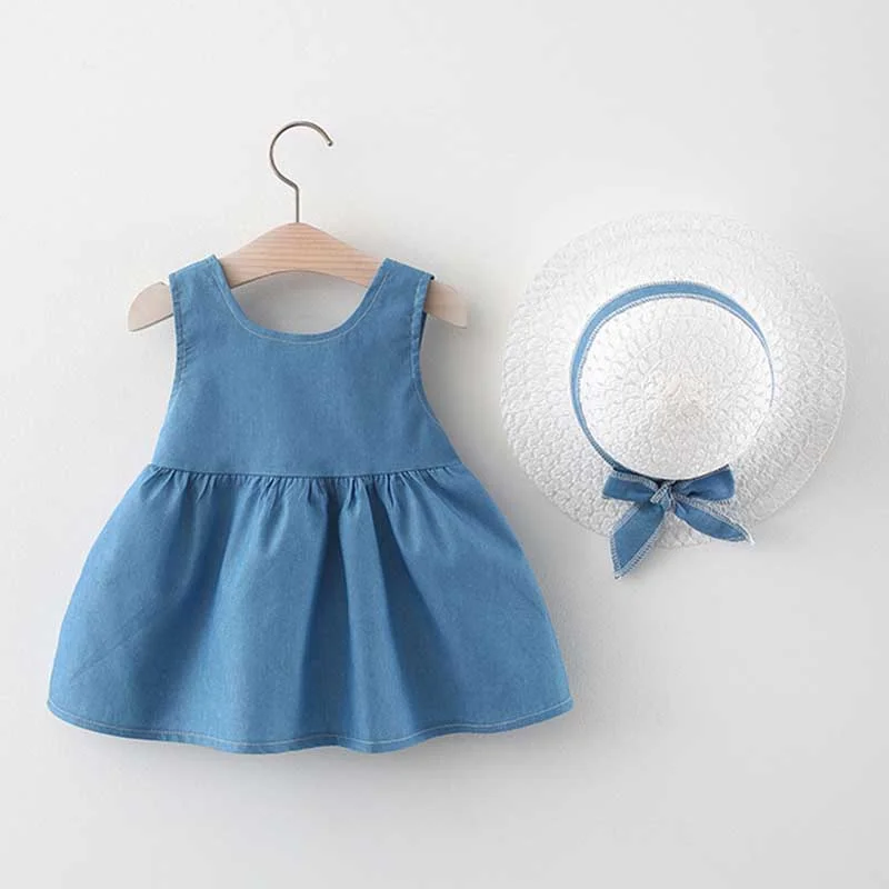Cute Baby Girl Summer Blue Dress Tunics Bridal satin