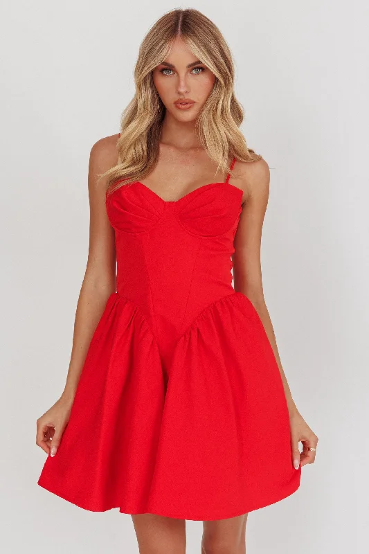 Star Signs Lace-Up Back Mini Dress Red Elegant Satin Lace Mini Dress