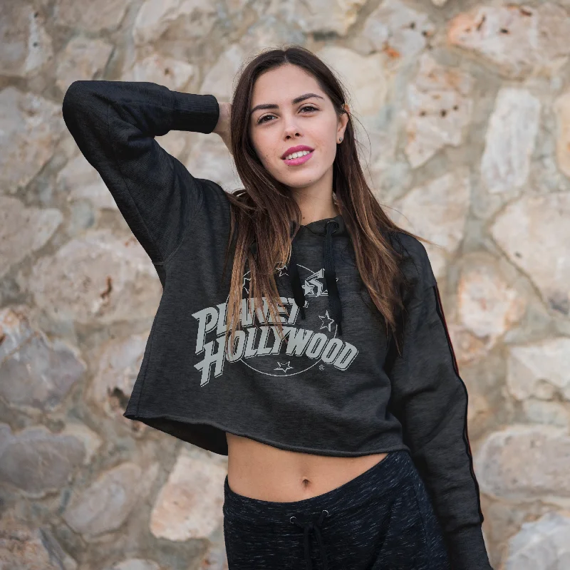 Black Tonal Crop Sweatshirt Hoodie with Longline Fit Extended Stylish