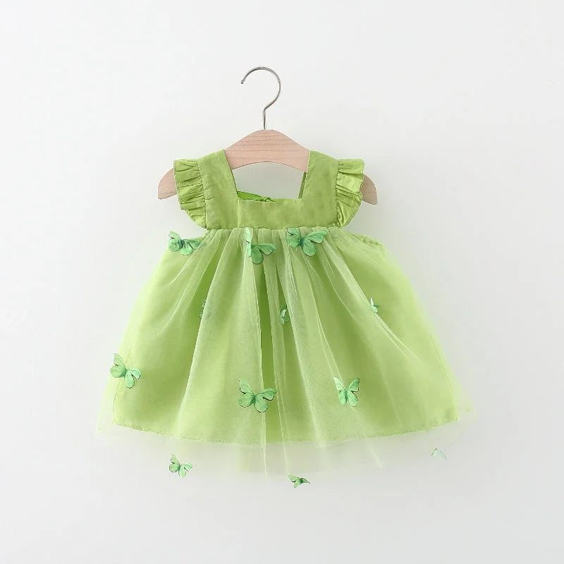 Baby Girl Cute Flying Sleeve Butterfly Mesh Dress Tunics Spring floral