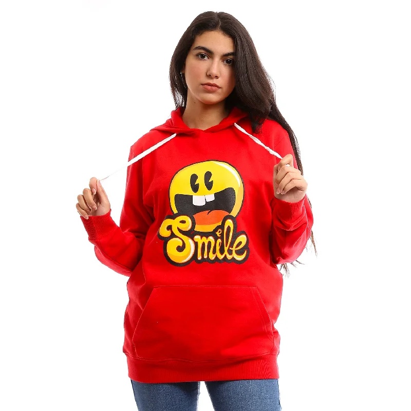 Smile Unisex Hoodie - Red Hoodie with Oversized Fit Loose Comfortable
