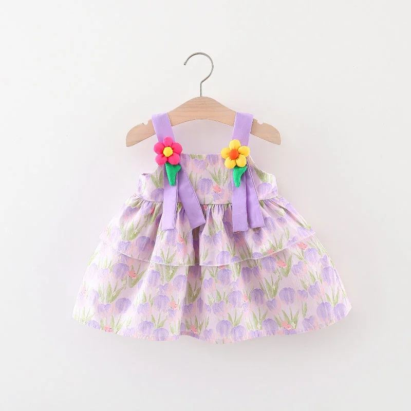 Baby Girl Tulip Print Suspender Sweet Dress Tunics Custom made