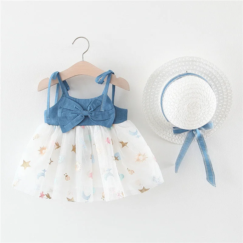 Cute Baby Girl Denim Big Bow Suspender Dress Tunics Favorite customer