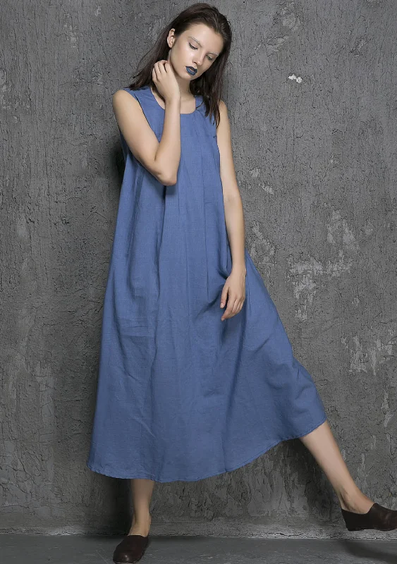 Blue dress maxi linen dress Summer linen causal dress 1329# Square Neckline Feminine Blue dress maxi linen dress Summer linen causal dress 1329# Square Neckline Feminine