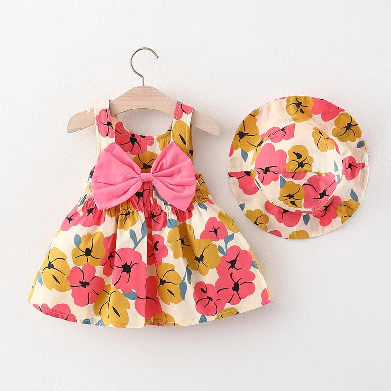 Baby Dress Sweet Baby Girl Big Bow Suspender Dress Floral Print girly