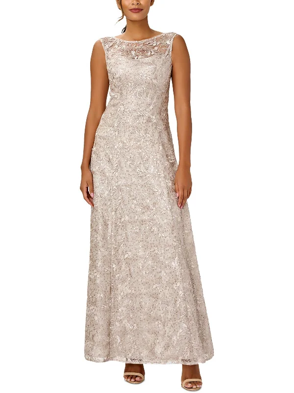 Womens Lace Sequin Evening Dress Tunics Print Colorful